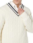 Men's V-Neck Cable Sweater in Light Beige