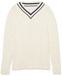 Men's V-Neck Cable Sweater in Light Beige
