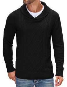 COOFANDY Men's Black V-Neck Shawl Sweater