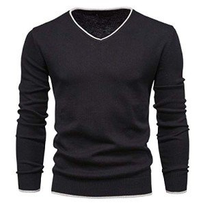 Esobo Men's Black Cotton V-Neck Sweater, XXL