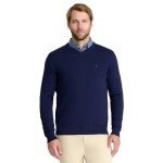 IZOD Men's Solid V-Neck Sweater in Peacoat