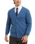 KALLSPIN Men's V-Neck Cotton Cardigan Sweater in Blue