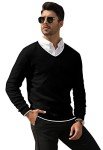Esobo Men's Black Cotton V-Neck Sweater, XXL