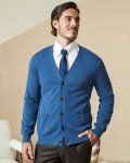 KALLSPIN Men's V-Neck Cotton Cardigan Sweater in Blue