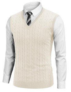 COOFANDY Men's Slim Fit Cable Knit Sweater Vest