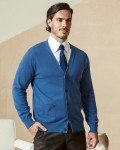 KALLSPIN Men's V-Neck Cotton Cardigan Sweater in Blue
