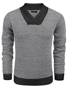 Men's Grey Ribbed V-Neck Sweater, XXL