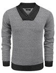 Men's Grey Ribbed V-Neck Sweater, XXL