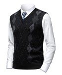 Men's Argyle V-Neck Sweater Vest - Black/Grey