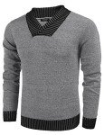 Men's Grey Ribbed V-Neck Sweater, XXL
