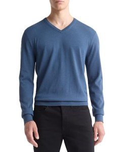 Calvin Klein Men's Merino Wool V-Neck Sweater, Blue
