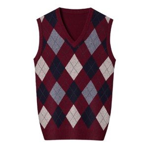 Men's Red Argyle Sleeveless Vest Sweater