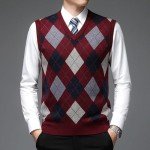 Men's Red Argyle Sleeveless Vest Sweater
