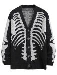 Men's Black Skeleton Print Oversized Cardigan Sweater