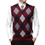 Men's Red Argyle Sleeveless Vest Sweater