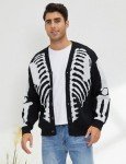 Men's Black Skeleton Print Oversized Cardigan Sweater