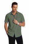 COOFANDY Men's Wrinkle-Free Short Sleeve Shirt - Army Green