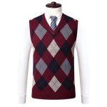 Men's Red Argyle Sleeveless Vest Sweater