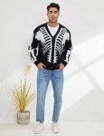 Men's Black Skeleton Print Oversized Cardigan Sweater