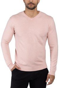 Men's V-Neck Slim Fit Sweater - Light Pink