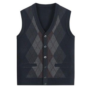 Men's Dark Blue V Neck Sleeveless Sweater Vest