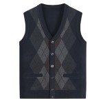 Men's Dark Blue V Neck Sleeveless Sweater Vest