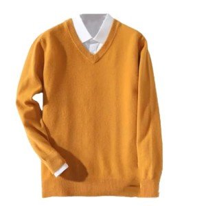 Yellow V-Neck Cashmere Sweater for Men, 4X-Large