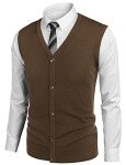 COOFANDY Men's Casual V-Neck Sweater Vest - Brown