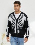 Men's Black Skeleton Print Oversized Cardigan Sweater