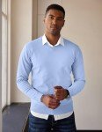 Men's Light Blue V-Neck Slim Fit Sweater