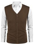 COOFANDY Men's Casual V-Neck Sweater Vest - Brown