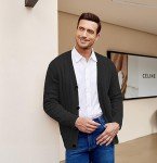 Men's Black Cable Knit V-Neck Cardigan Sweater