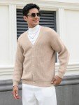 Men's Long Sleeve V-Neck Cardigan Sweater - Apricot