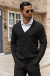 Men's Black Cable Knit V-Neck Cardigan Sweater