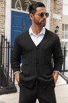 Men's Black Cable Knit V-Neck Cardigan Sweater