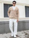 Men's Long Sleeve V-Neck Cardigan Sweater - Apricot