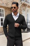 Men's Black Cable Knit V-Neck Cardigan Sweater