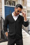 Men's Black Cable Knit V-Neck Cardigan Sweater