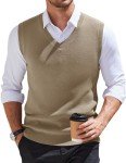 COOFANDY Men's Khaki V Neck Sweater Vest