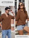 Men's Casual Knit V-Neck Polo Shirt - Caramel