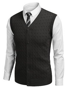 COOFANDY Men's V-Neck Cable Knit Sweater Vest