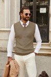 COOFANDY Men's Khaki V Neck Sweater Vest