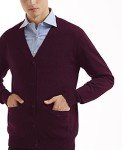 QUALFORT Men's Slim Fit V-Neck Cardigan - Burgundy