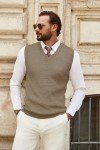 COOFANDY Men's Khaki V Neck Sweater Vest