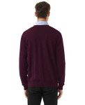 QUALFORT Men's Slim Fit V-Neck Cardigan - Burgundy