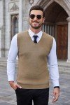 COOFANDY Men's Khaki V Neck Sweater Vest