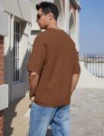 Men's Casual Knit V-Neck Polo Shirt - Caramel