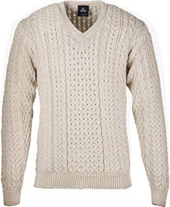 Men's Merino Wool V-Neck Sweater by Aran Woollen
