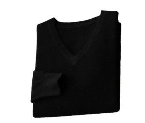 Men's Black V-Neck Merino Wool Sweater, Large