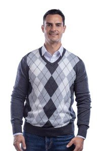 Men's Argyle Merino Wool V-Neck Sweater - 2XL
